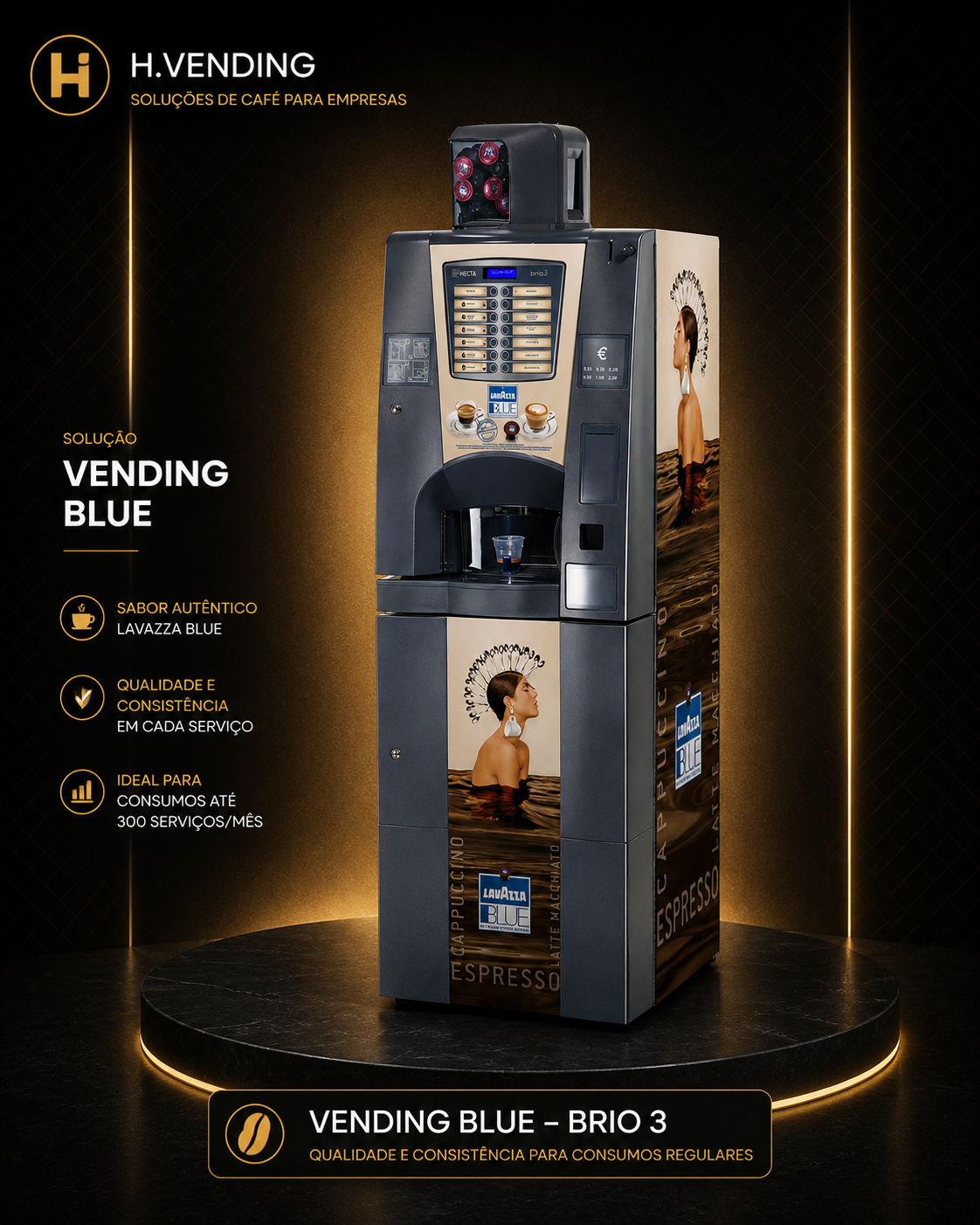 Brio 3 BLUE Lavazza em apresentação H.Vending